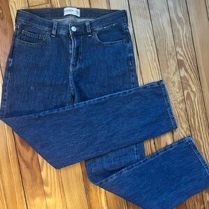 Abercrombie Deep Indigo Jeans with Tan Leather Patch